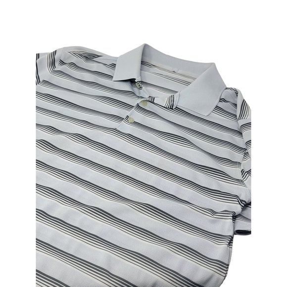 Nike Golf‎ Men's Polo Shirt Polyester Gray Black Striped Short Sleeve - Picture 1 of 5